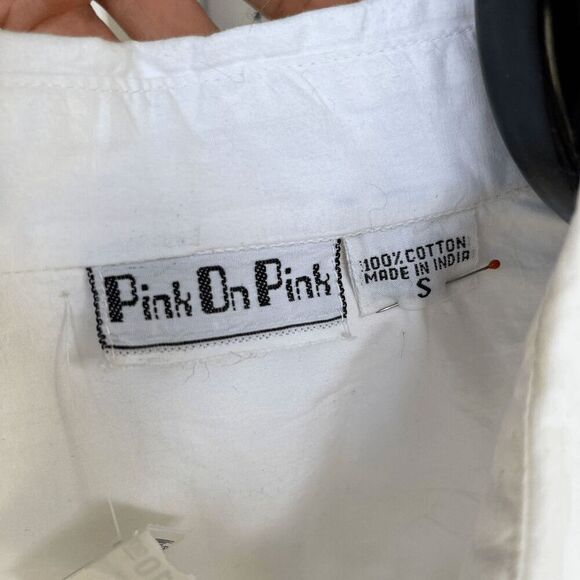 Vintage 80s White Cotton Floral Embroidered Eyelet Button-Up Shirt Top Blouse Si - Picture 7 of 8